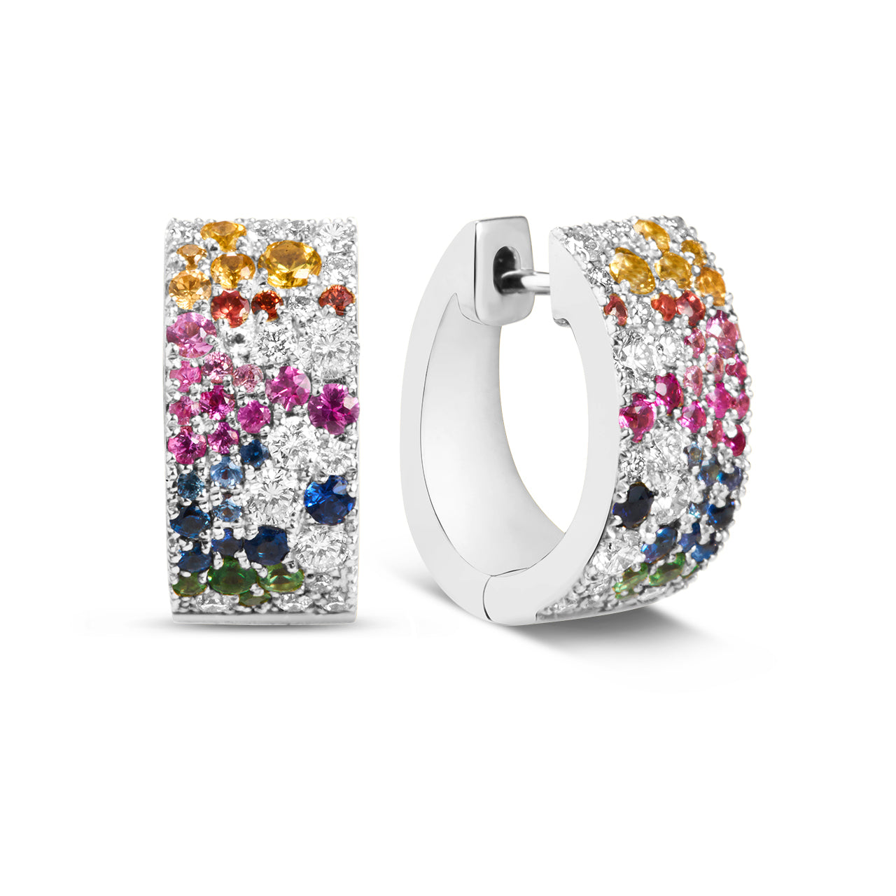 Rainbow Sapphire & Diamond Pave Confetti Signature Huggie Earring