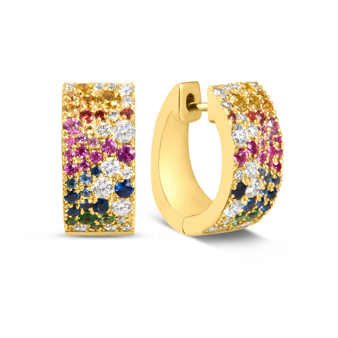 Rainbow Sapphire & Diamond Pave Confetti Signature Huggie Earring