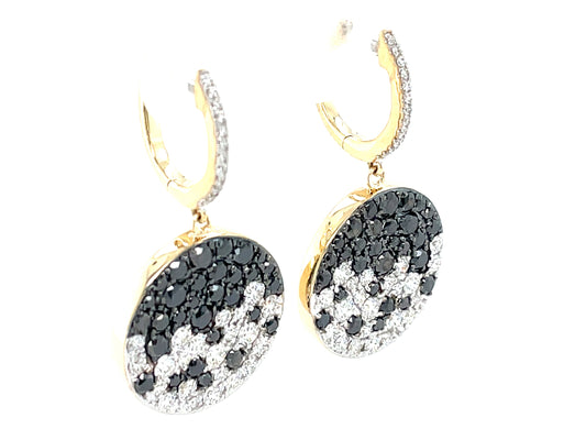 BLACK & WHITE DIAMOND PAVE DISC DANGLE EARRING, 16MM