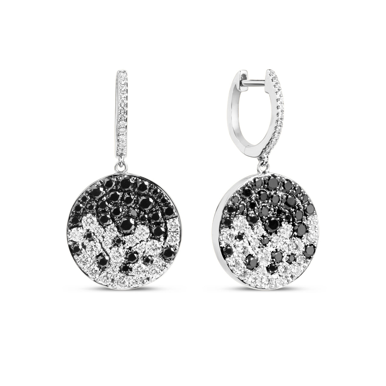 Black & White Diamond Pave Confetti Disc Dangle Earring