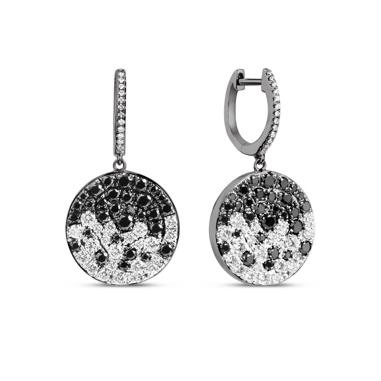 Black & White Diamond Pave Confetti Disc Dangle Earring