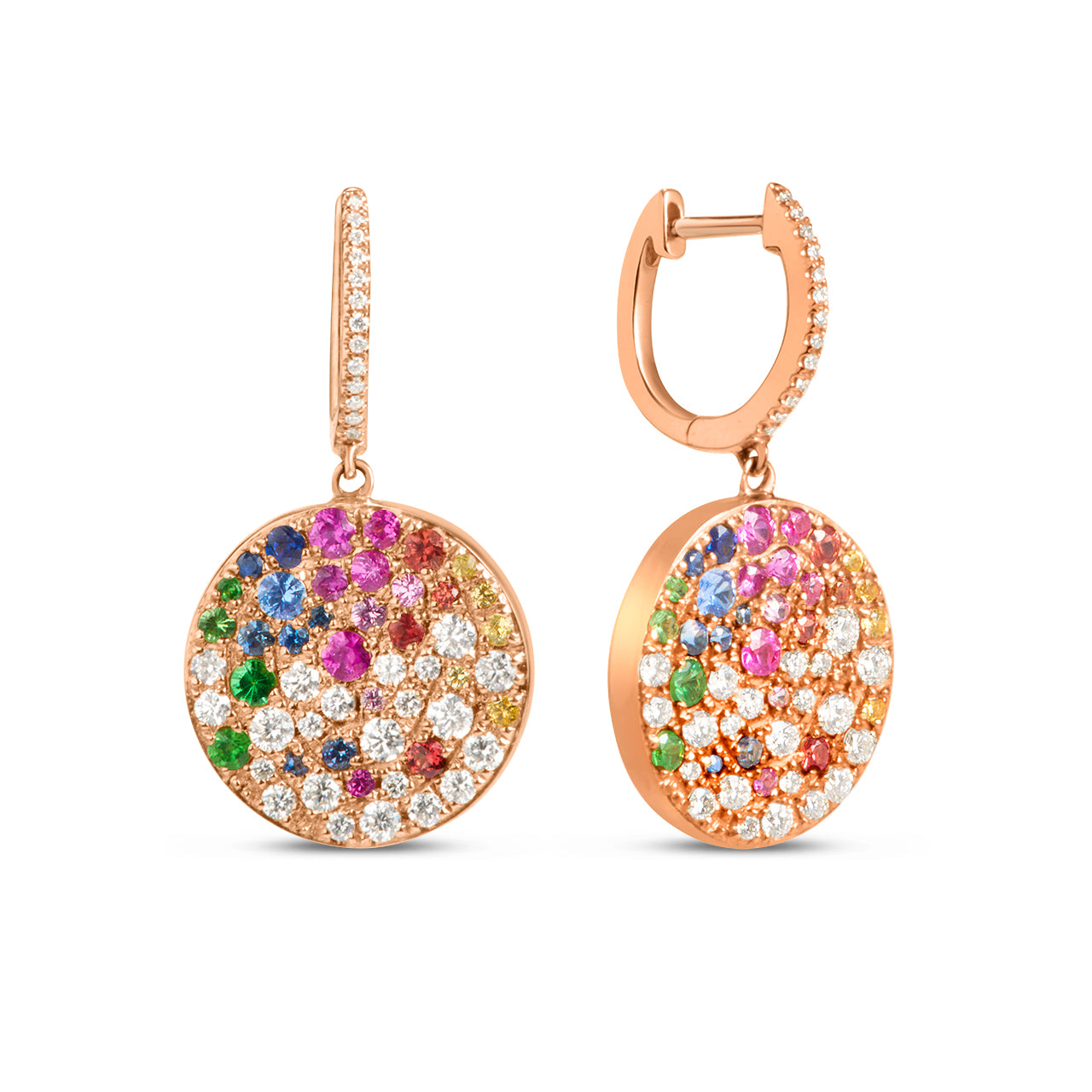 Rainbow Sapphire & Diamond Pave Confetti Disc Dangle Earring