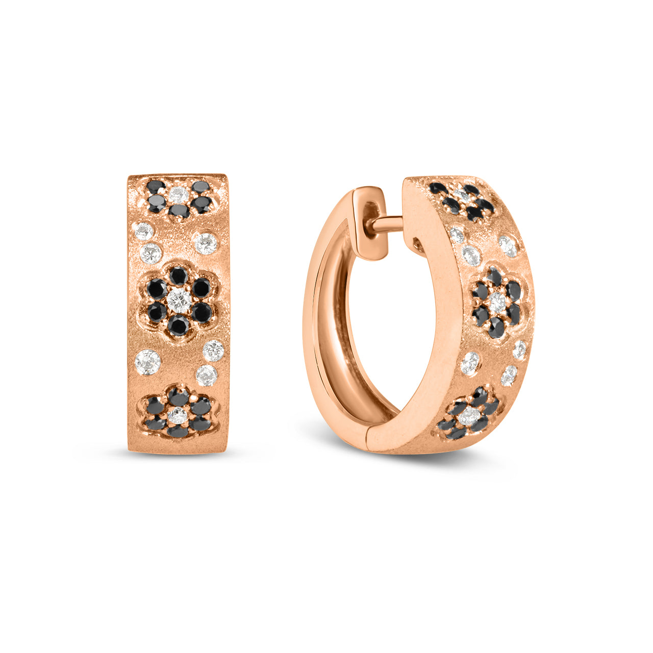 Black & White Diamond Flower Scatter Huggie Earring