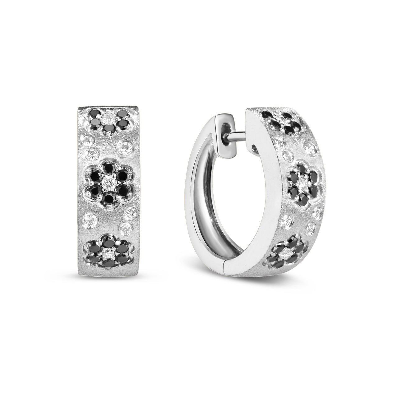 Black & White Diamond Flower Scatter Huggie Earring