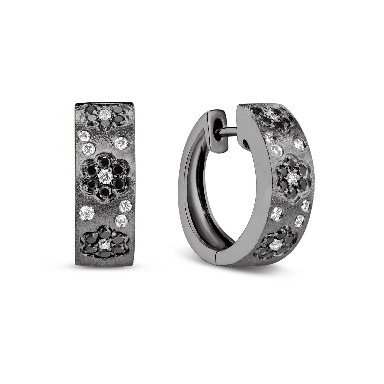Black & White Diamond Flower Scatter Huggie Earring