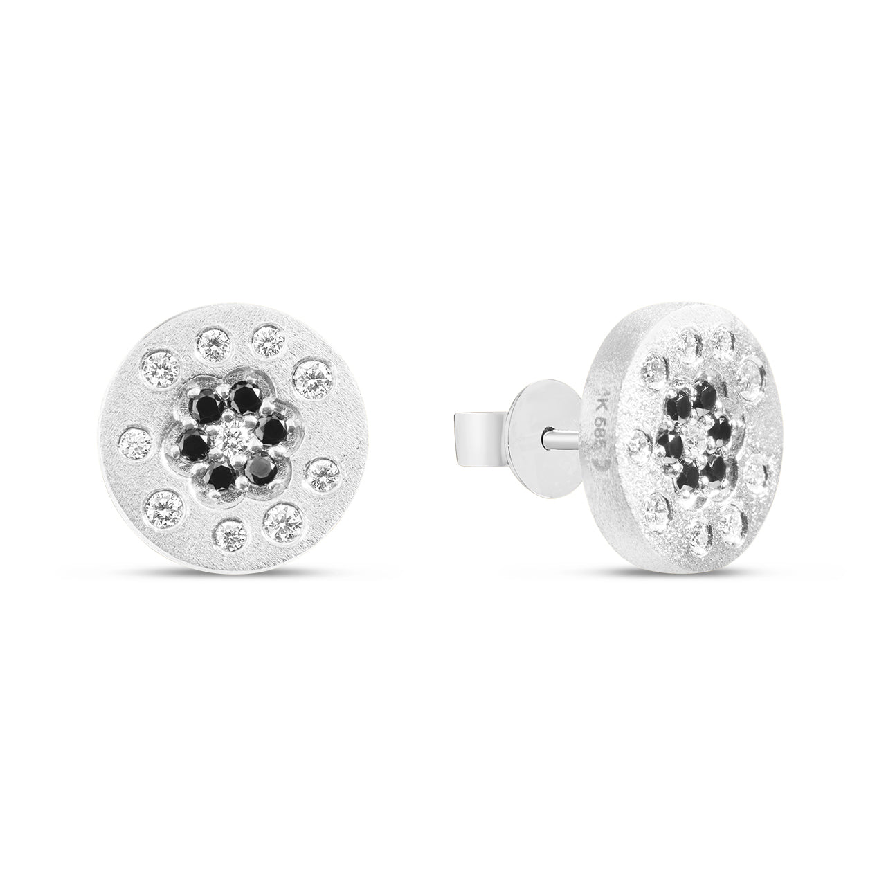 Black & White Diamond Flower Scatter Stud Earring