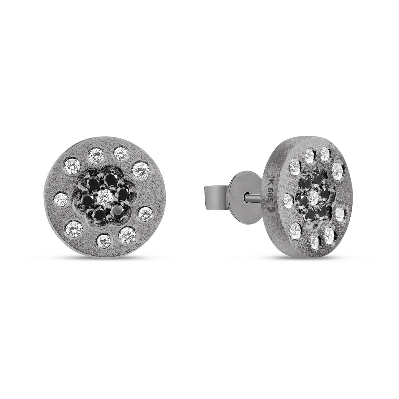 Black & White Diamond Flower Scatter Stud Earring