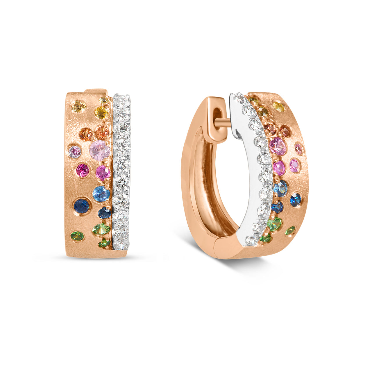 Rainbow Sapphire & Diamond Confetti Stack Huggie Earring