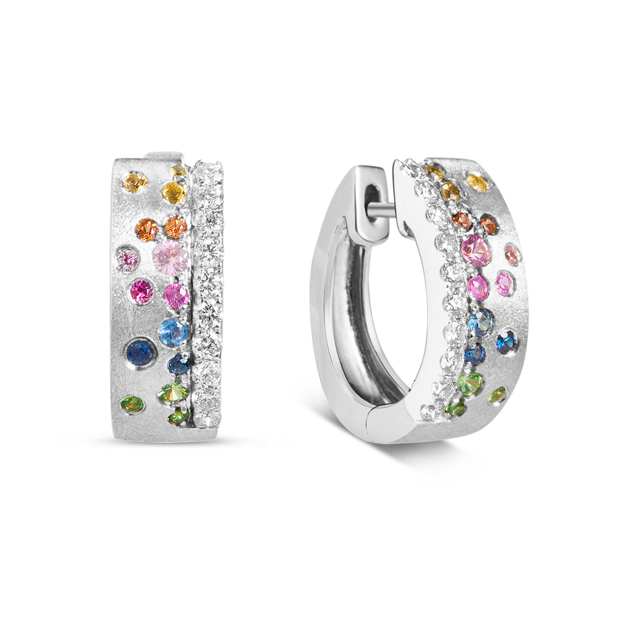Rainbow Sapphire & Diamond Confetti Stack Huggie Earring