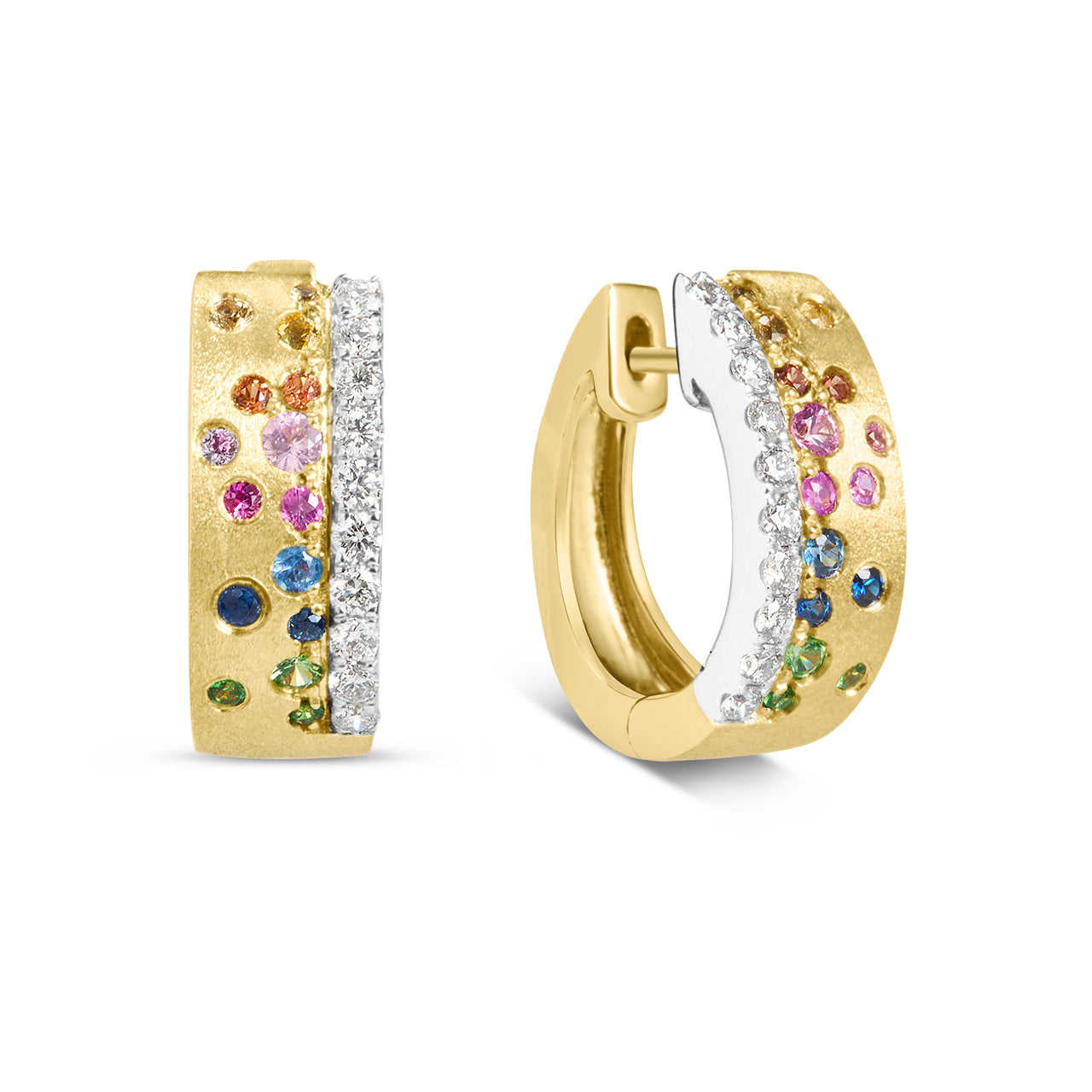 Rainbow Sapphire & Diamond Confetti Stack Huggie Earring