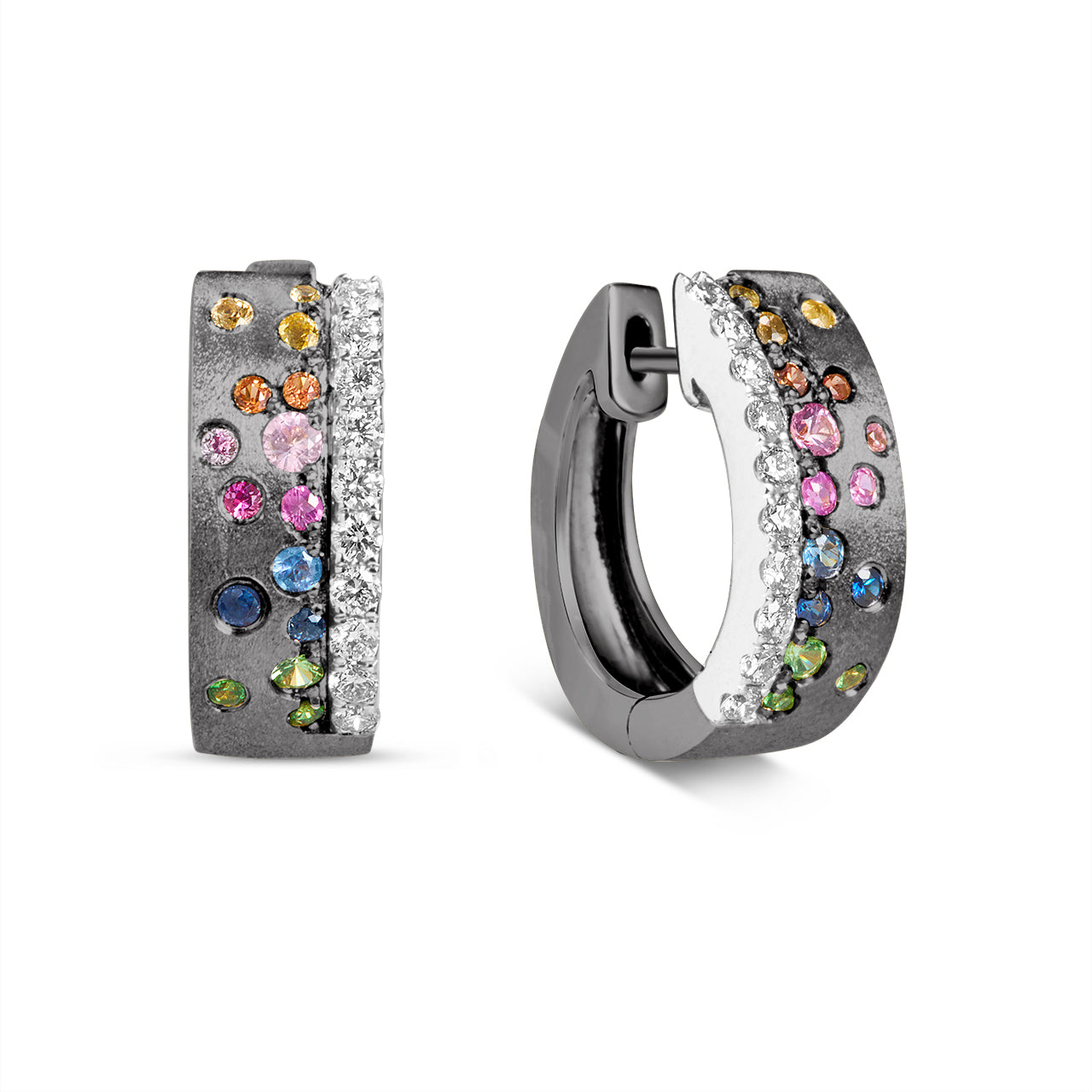 Rainbow Sapphire & Diamond Confetti Stack Huggie Earring