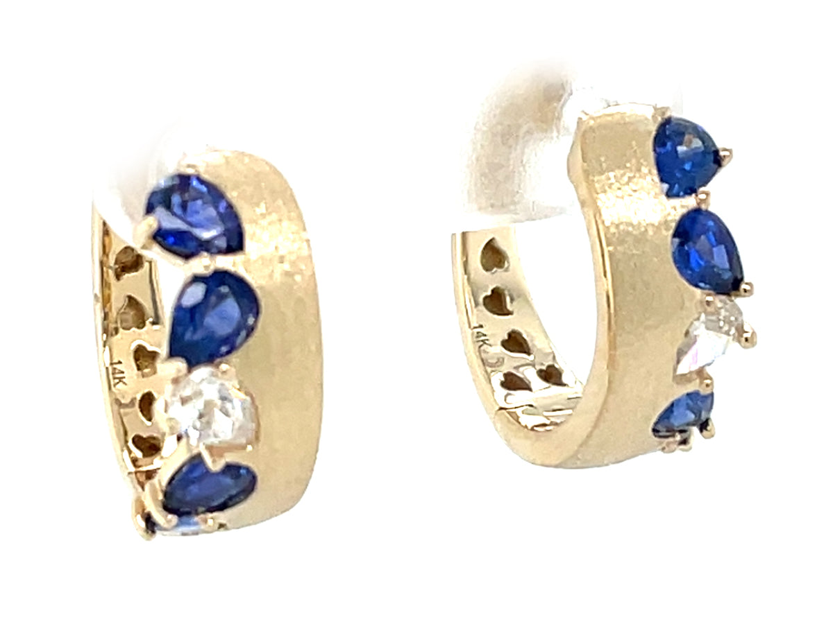 Sapphire Diamond Pear Crown Earring, Satin Finish