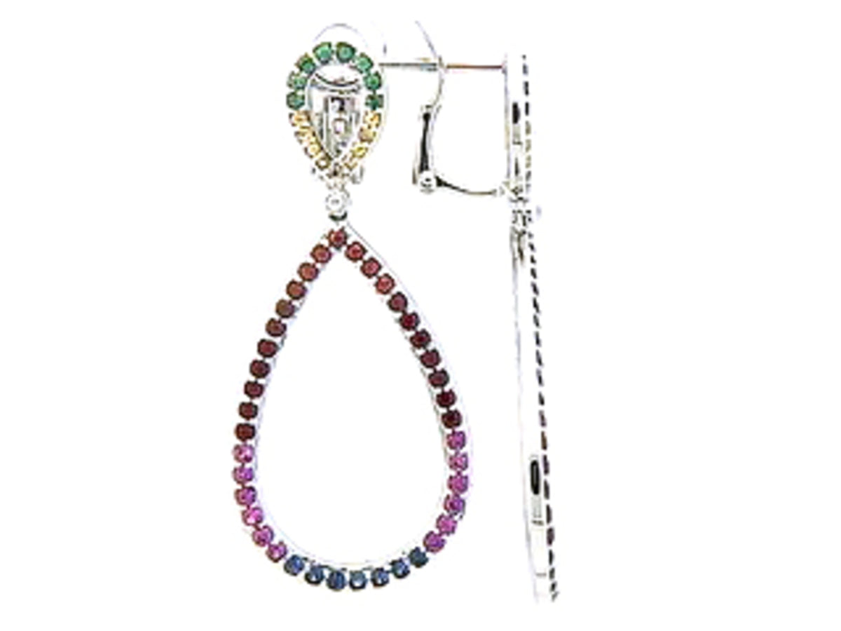 RAINBOW SAPPHIRE, TSAVORITE & DIAMOND EARRING, 18KW (H/U)