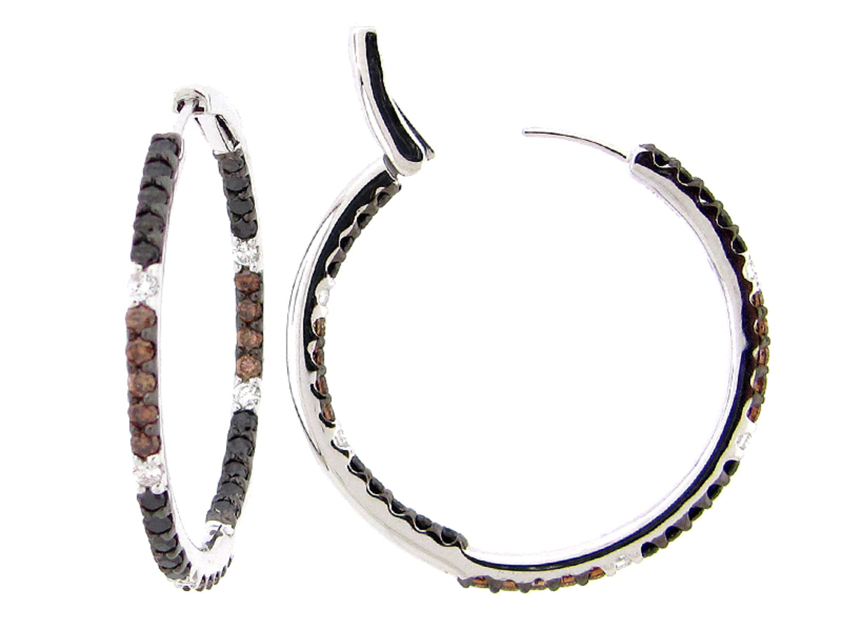 BLACK, BROWN & WHITE DIAMOND EARRING, 14KW (R/N)