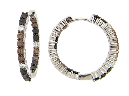 BLACK, BROWN & WHITE DIAMOND EARRING, 14KW (R/N)