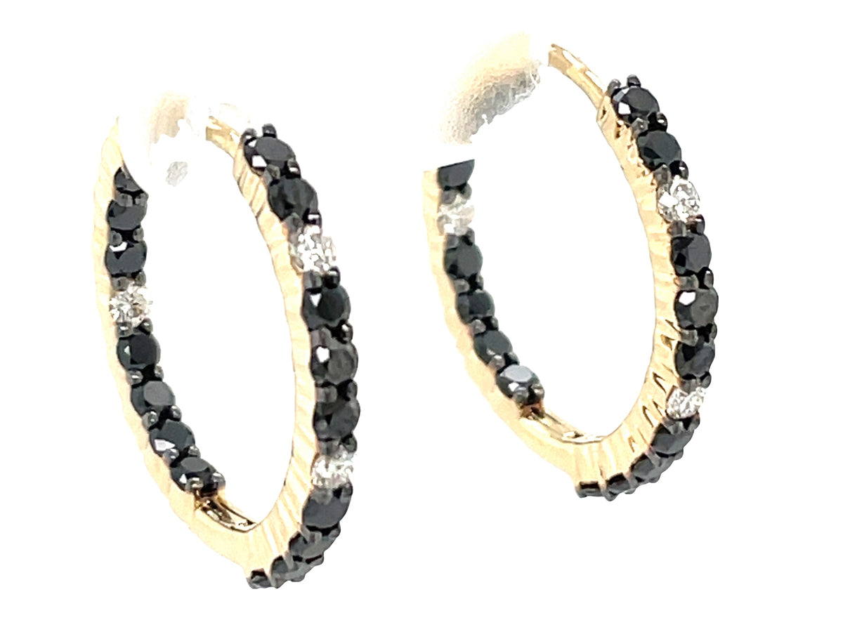 BLACK & WHITE DIAMOND INSIDE OUTSIDE HOOP EARRING