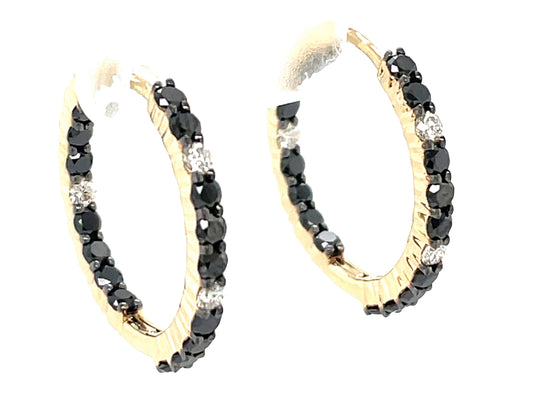 BLACK & WHITE DIAMOND INSIDE OUTSIDE HOOP EARRING