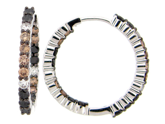BROWN, BLACK & WHITE DIAMOND INSIDE OUTSIDE HOOP EARRING, 21MM