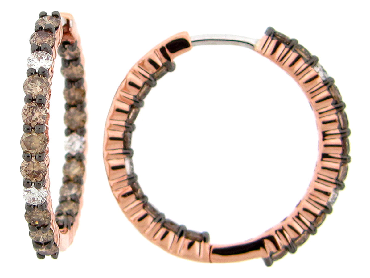 BROWN & WHTIE DIAMOND INSIDE OUTSIDE HOOP EARRING, 21MM, 14KR (N)
