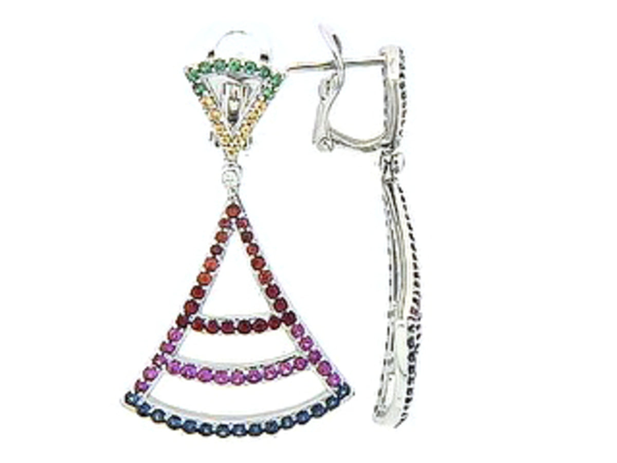 RAINBOW SAPPHIRE, TSAVORITE & DIAMOND EARRING, 18KW (H/U), C=2.25