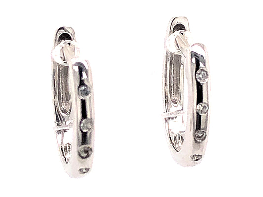 DIAMOND FLUSH SET HUGGY EARRING, HIGH POLISH, 14KW (N)