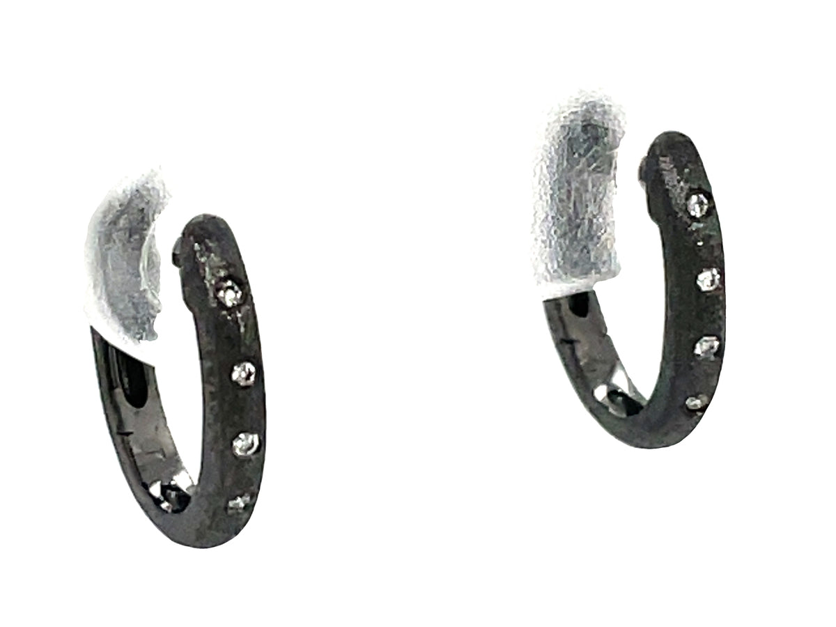 Diamond Flush Set Huggy Earring, Satin Finish, 14k Black Finish (N)