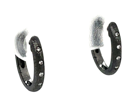 Diamond Flush Set Huggy Earring, Satin Finish, 14k Black Finish (N)