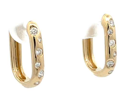 DIAMOND BURNISH SET CUSHION HUGGY EARRING, 14X11MM