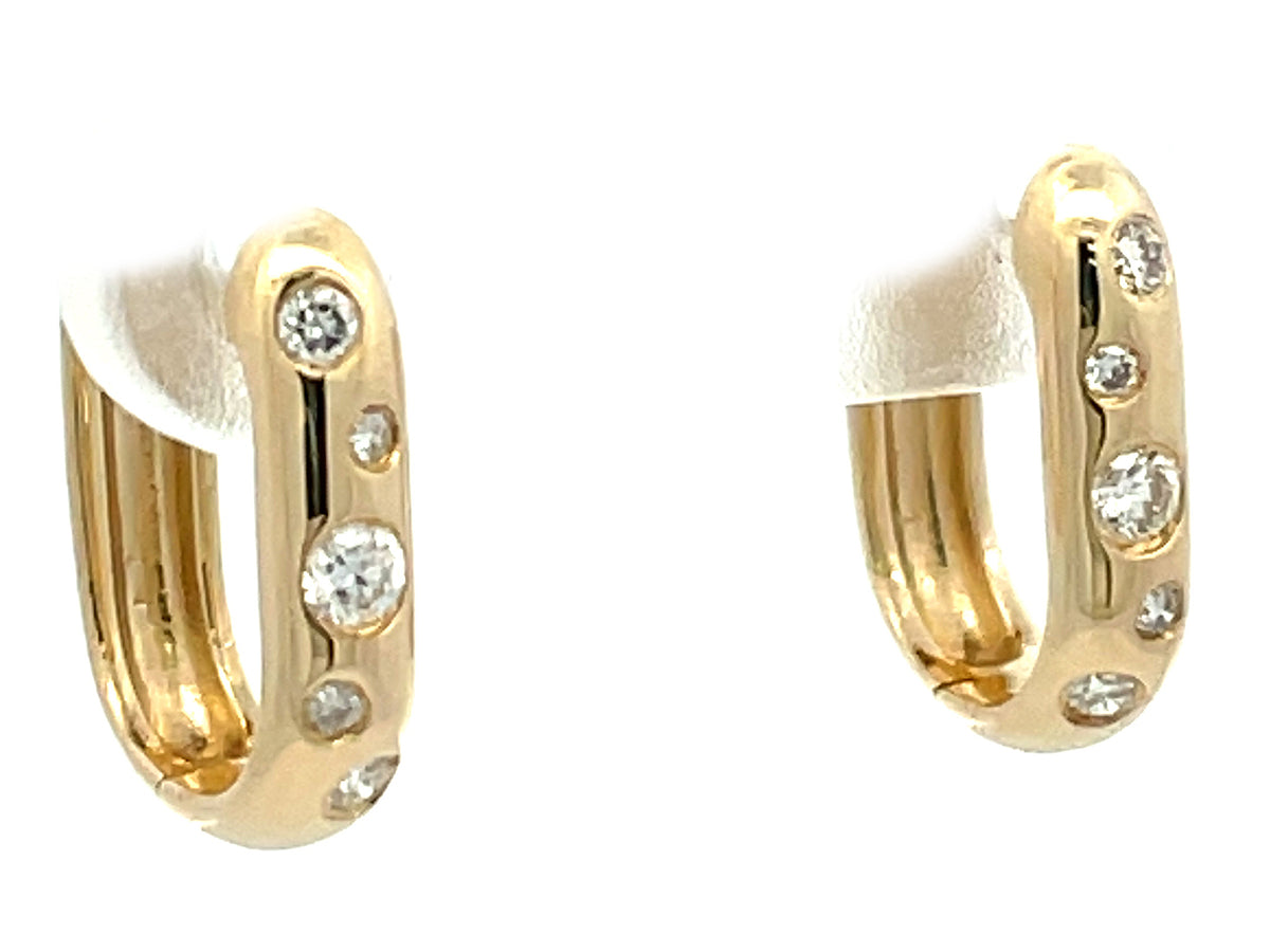 DIAMOND BURNISH SET CUSHION HUGGY EARRING, 13X11MM