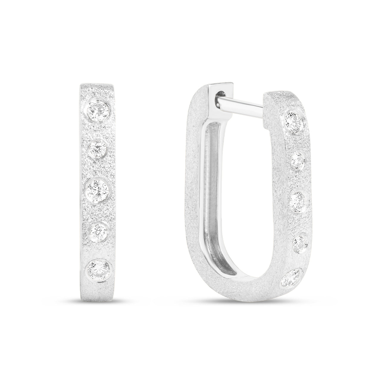 Diamond Flush Alternating Rectangle Huggie Earring