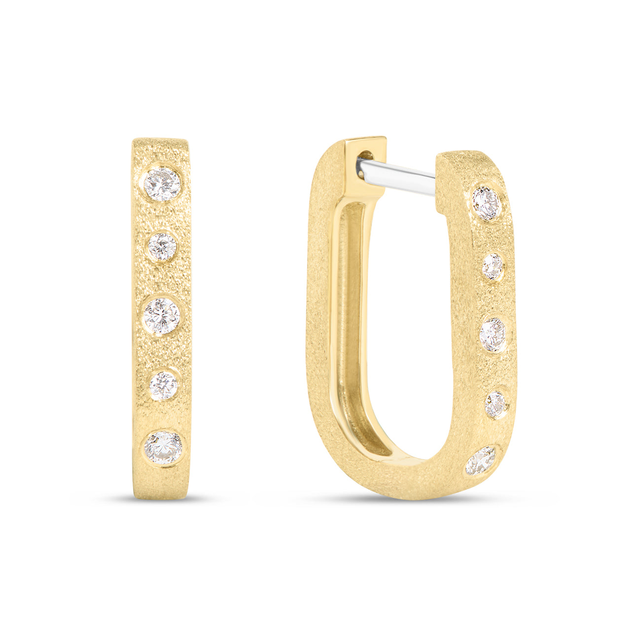 Diamond Flush Alternating Rectangle Huggie Earring