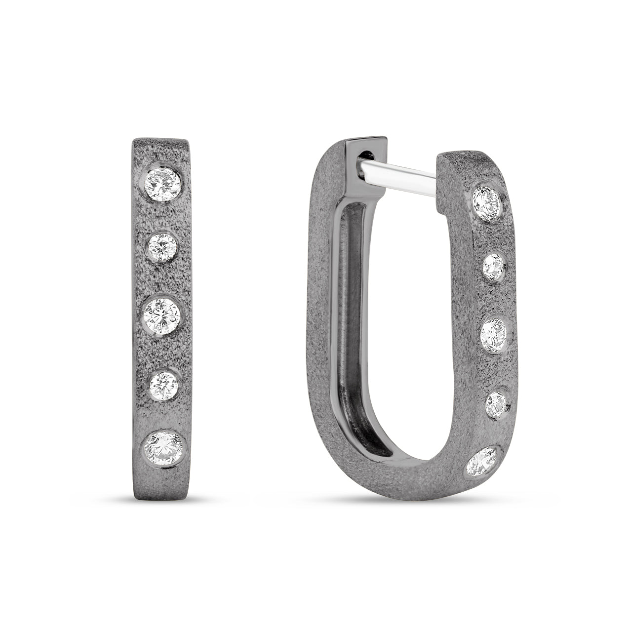 Diamond Flush Alternating Rectangle Huggie Earring