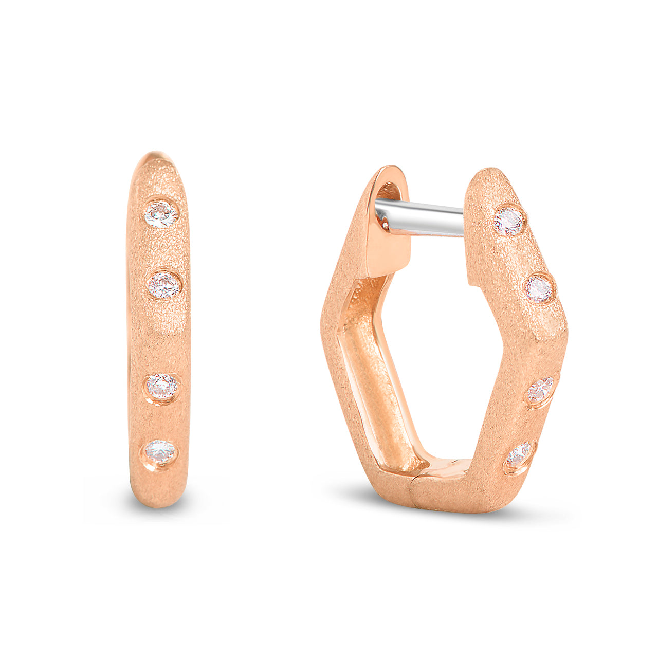 Diamond Flush Set Hexagon Huggie Earring