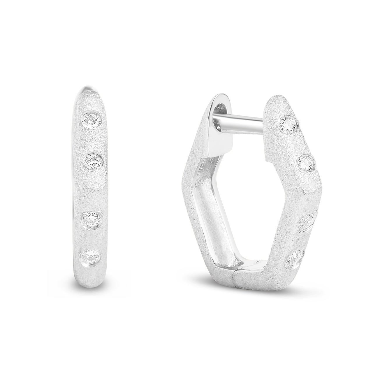 Diamond Flush Set Hexagon Huggie Earring