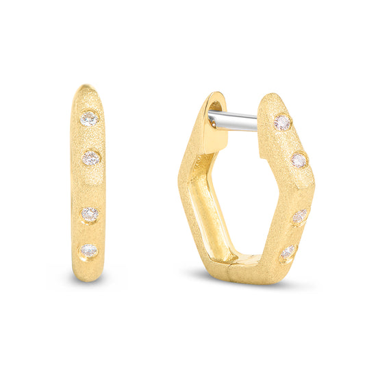 Diamond Flush Set Hexagon Huggie Earring