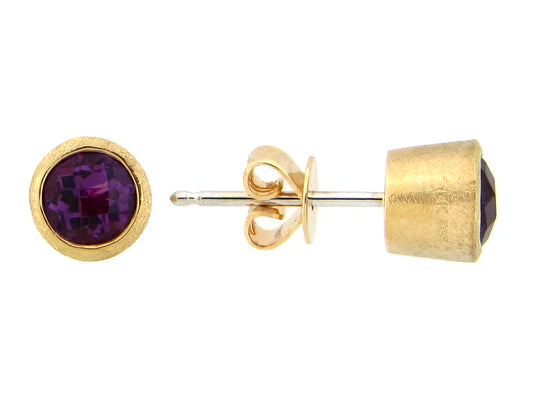 AMETHYST BEZEL STUD EARRING, SATIN FINISH, 14KY (H)