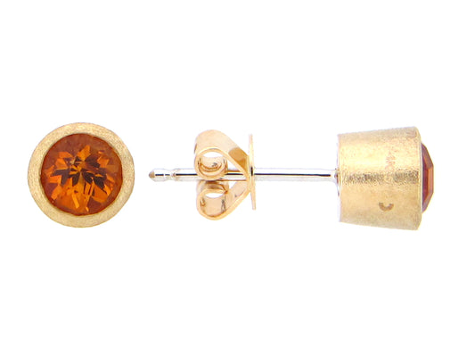 CITRINE BEZEL STUD EARRING, SATIN FINISH, 14KY (H)