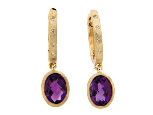 AMETHYST & DIAMOND OVAL EARRING, SATIN FINISH, 14KY (H)