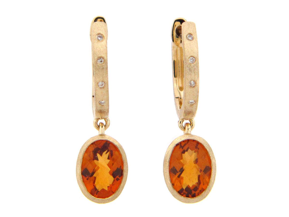 CITRINE & DIAMOND OVAL EARRING, SATIN FINISH