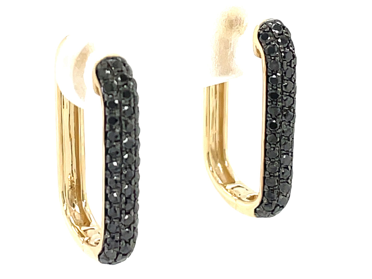 BLACK DIAMOND 3 ROW PAVE HOOP EARRING, 20X13MM, 14KY (R)