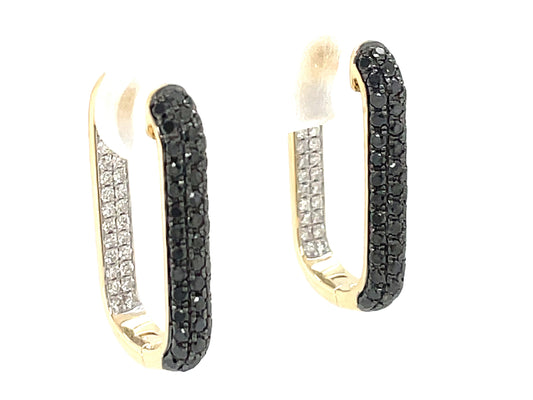 BLACK & WHITE DIAMOND PAVE HALF & HALF INSIDE OUTSIDE HOOP EARRING