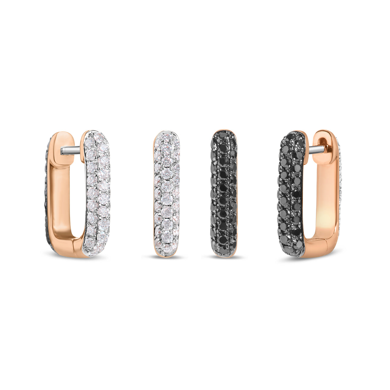 Black & White Diamond Pave Reversible Rectangle Huggie Earring