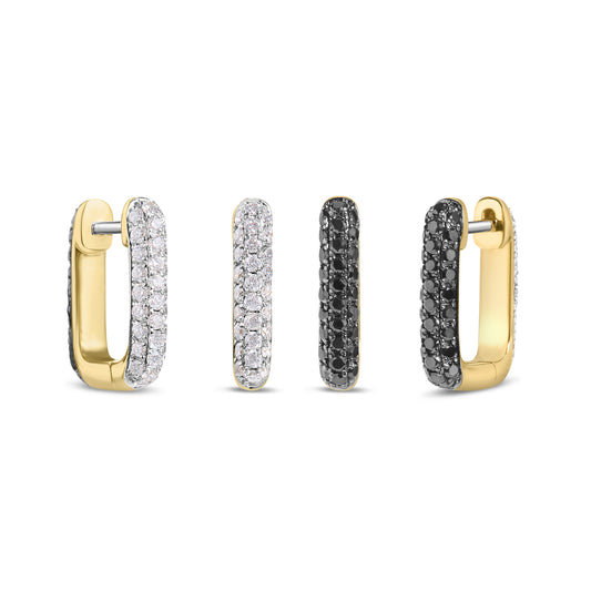 Black & White Diamond Pave Reversible Rectangle Huggie Earring