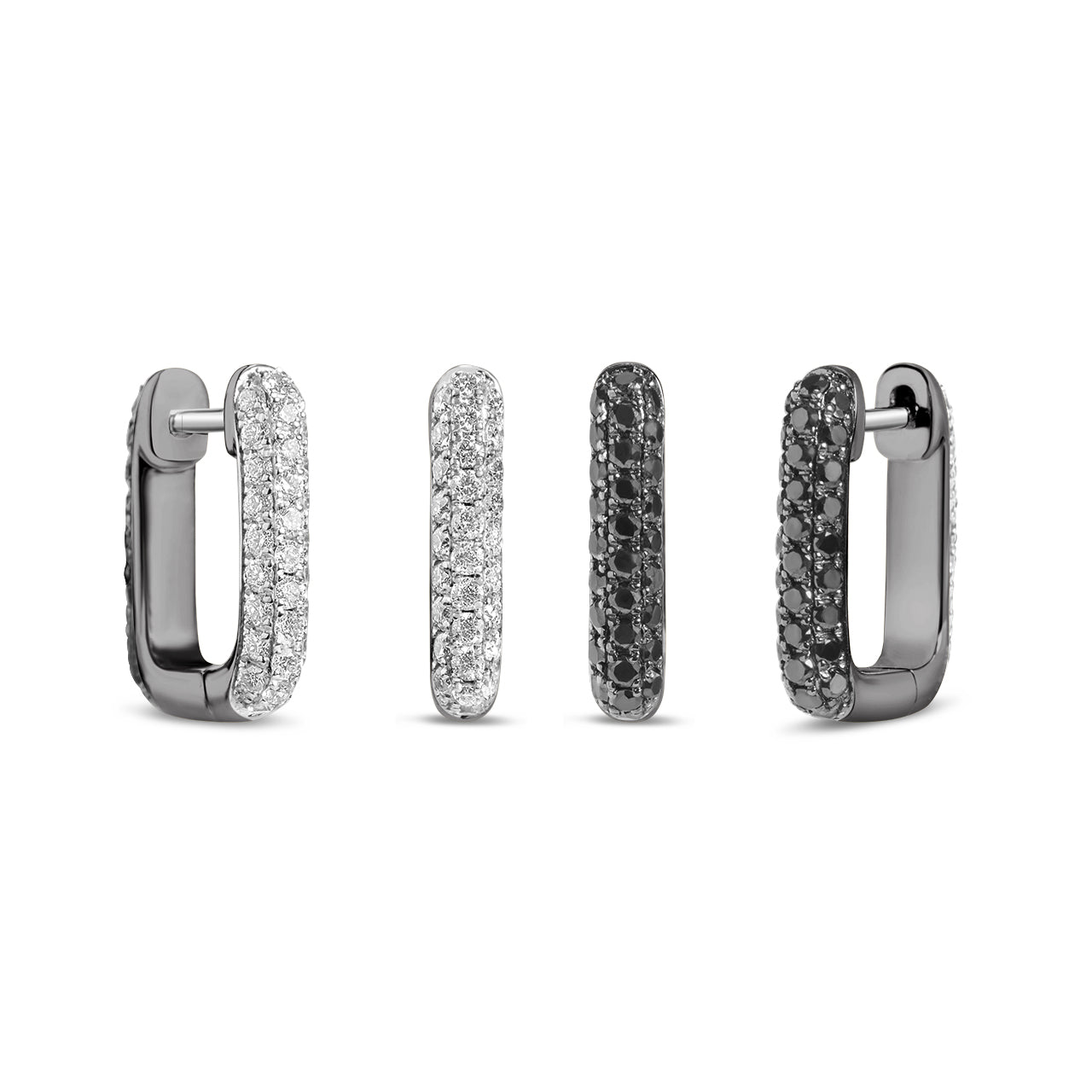 Black & White Diamond Pave Reversible Rectangle Huggie Earring