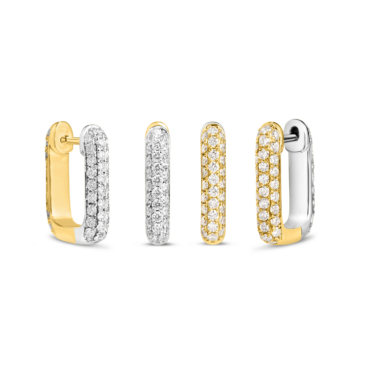 Diamond Pave Reversible Rectangle Huggie Earring