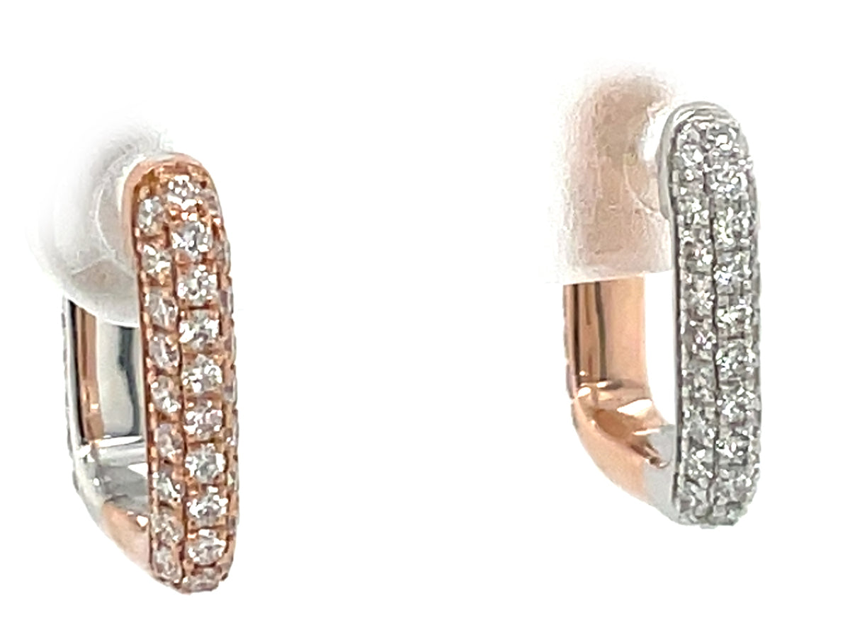 Diamond Pave Reversible Rectangle Hoop Earring, 14x12mm
