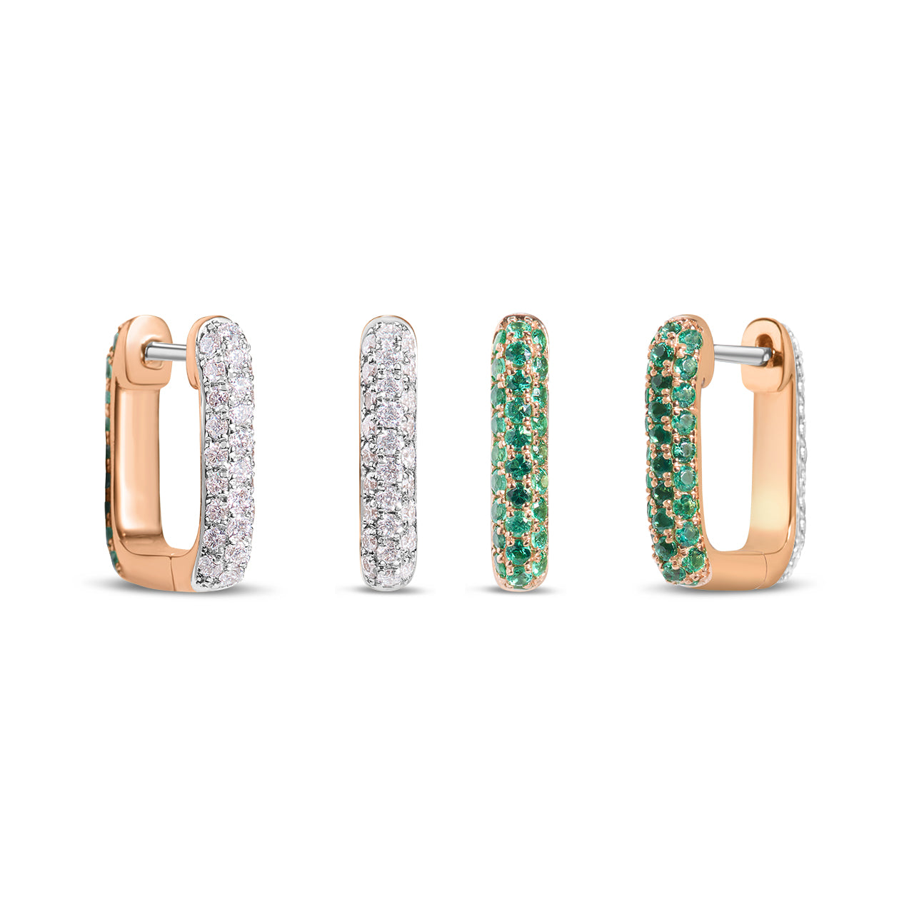 Emerald & Diamond Pave Reversible Rectangle Huggie Earring