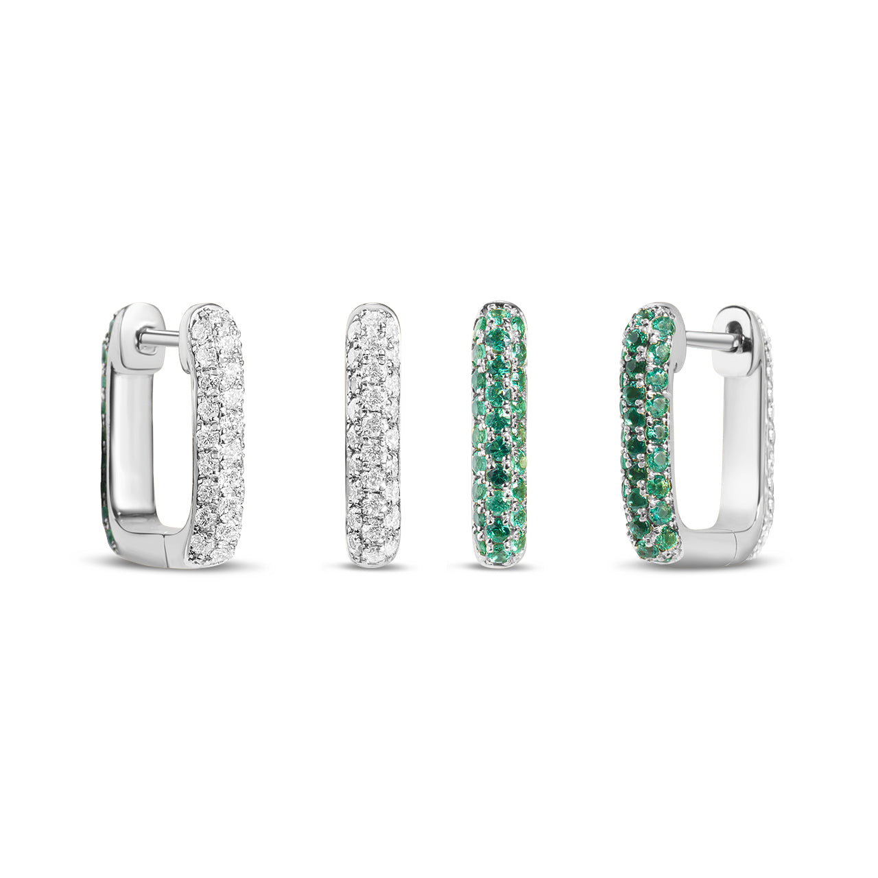 Emerald & Diamond Pave Reversible Rectangle Huggie Earring