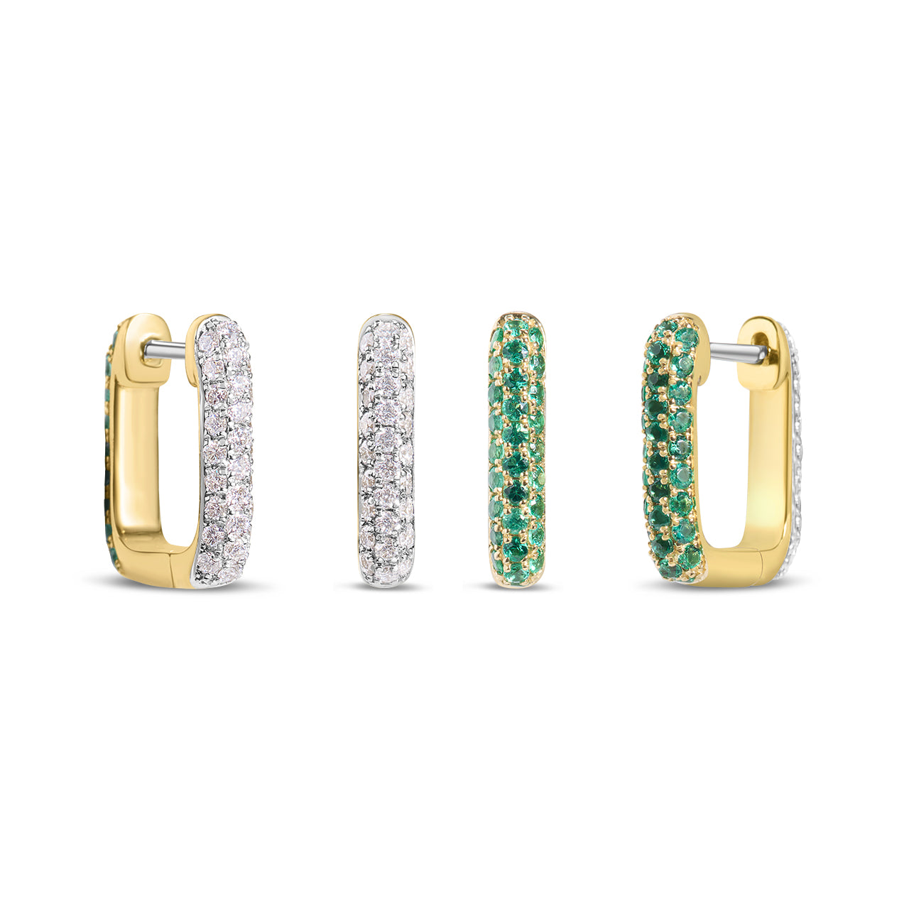 Emerald & Diamond Pave Reversible Rectangle Huggie Earring