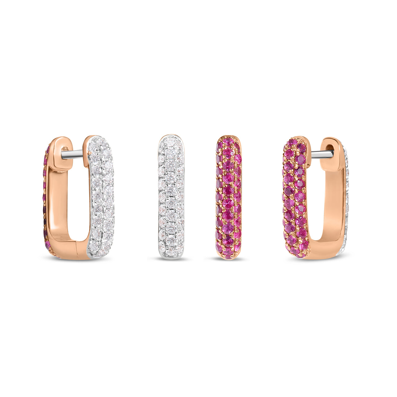 Ruby & Diamond Pave Reversible Rectangle Huggie Earring